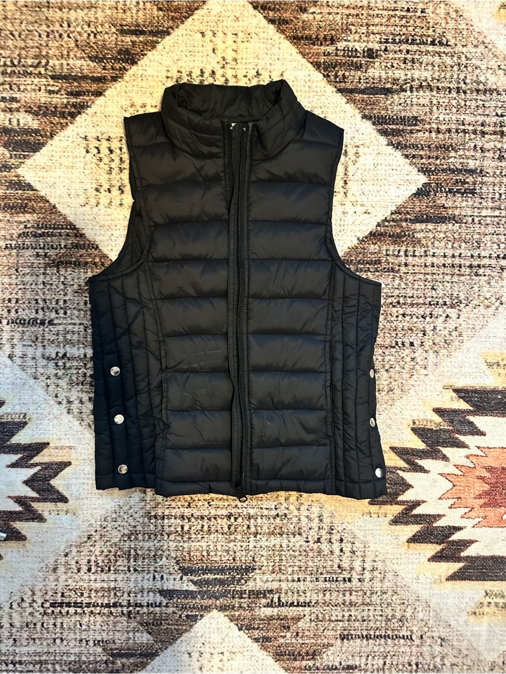 Maria Black Quilted Puffer Vest with Snap Details